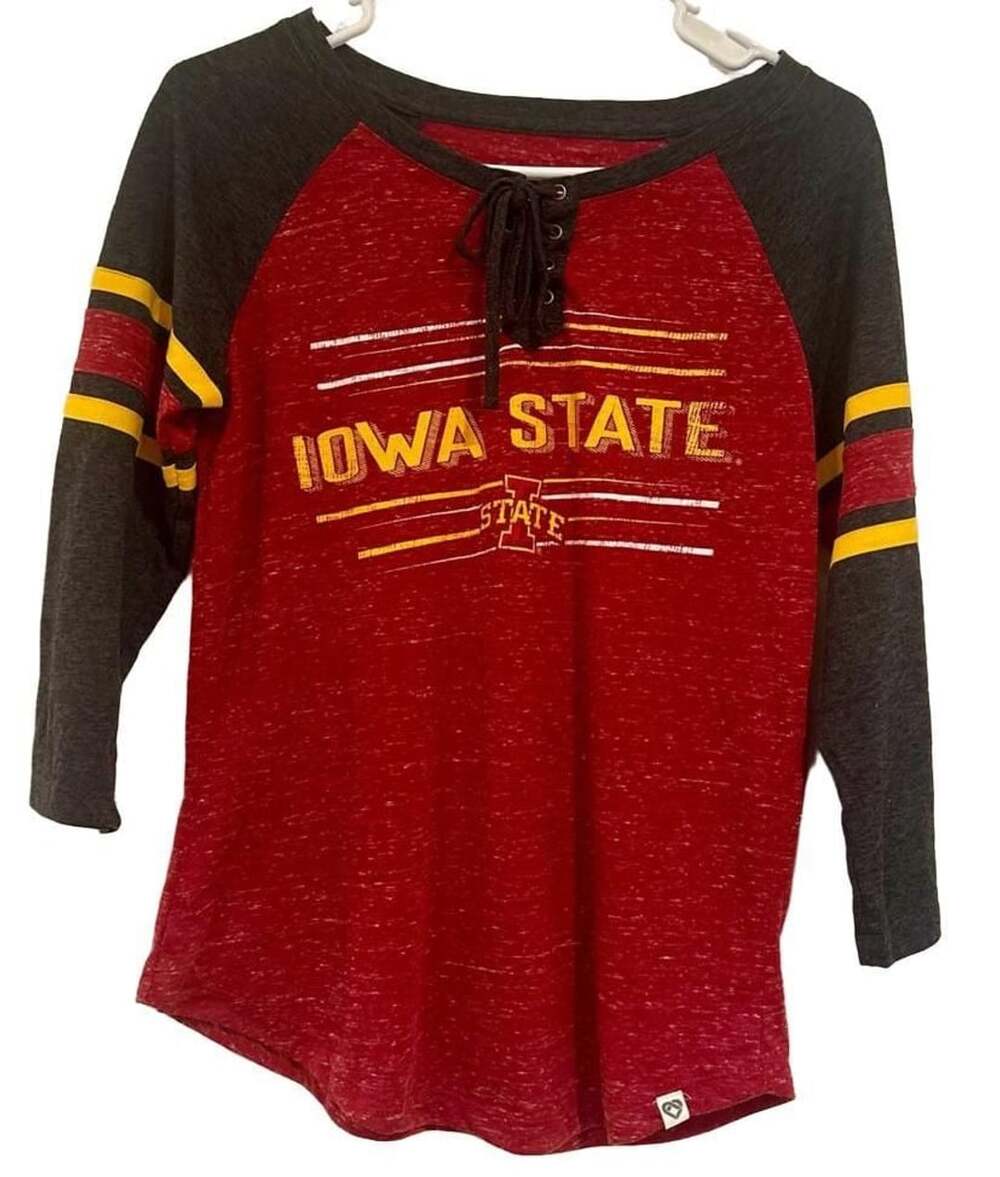 Iowa State Cyclones Lace-Up Raglan Long Sleeve Game Day Top Red Gray Women’s Med